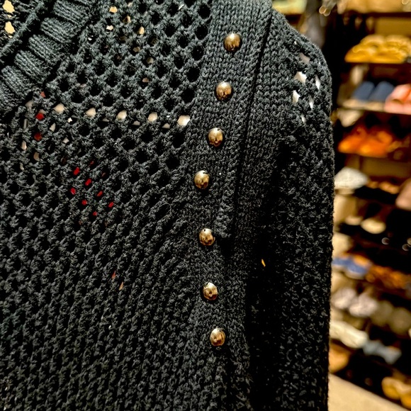 Rock & Republic Black Crew Neck Net Sweater With Stud Detail - Picture 5 of 5